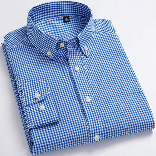 Men's Turndown Collar Sleeve Micro Plaid Pattern Casual Shirt