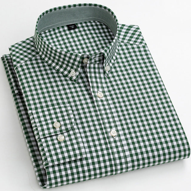 Men's Turndown Collar Sleeve Micro Plaid Pattern Casual Shirt