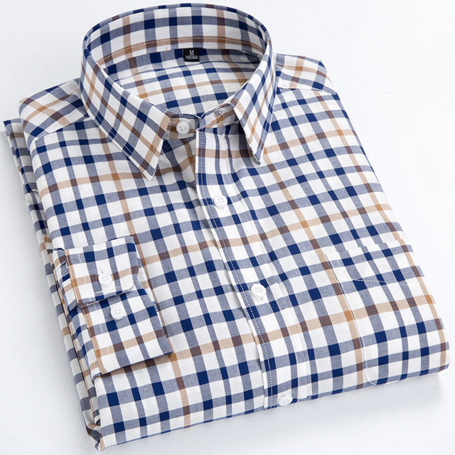 Men's Turndown Collar Sleeve Micro Plaid Pattern Casual Shirt