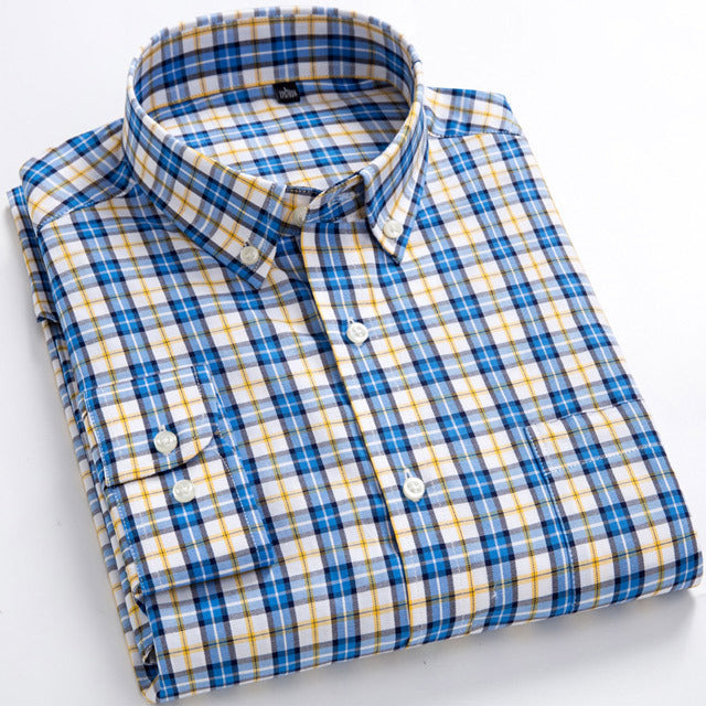 Men's Turndown Collar Sleeve Micro Plaid Pattern Casual Shirt