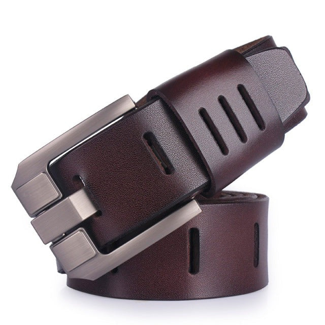 Men's Genuine Leather Plain Square Alloy Pin Buckle Formal Belts