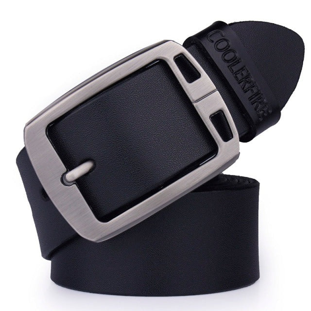 Men's Genuine Leather Plain Square Alloy Pin Buckle Formal Belts