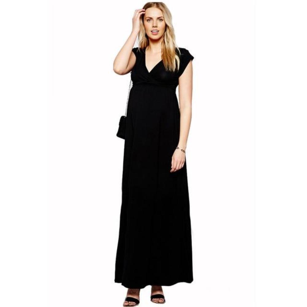 Women's V-Neck Sleeveless Plain Ankle-Length Maternity Maxi Dress