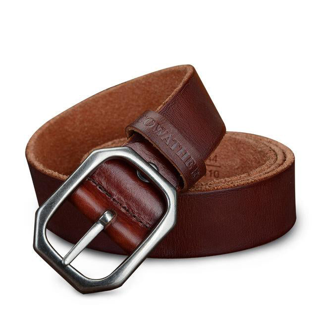 Men's Genuine Leather Plain Strap Square Pin Buckle Closure Belts