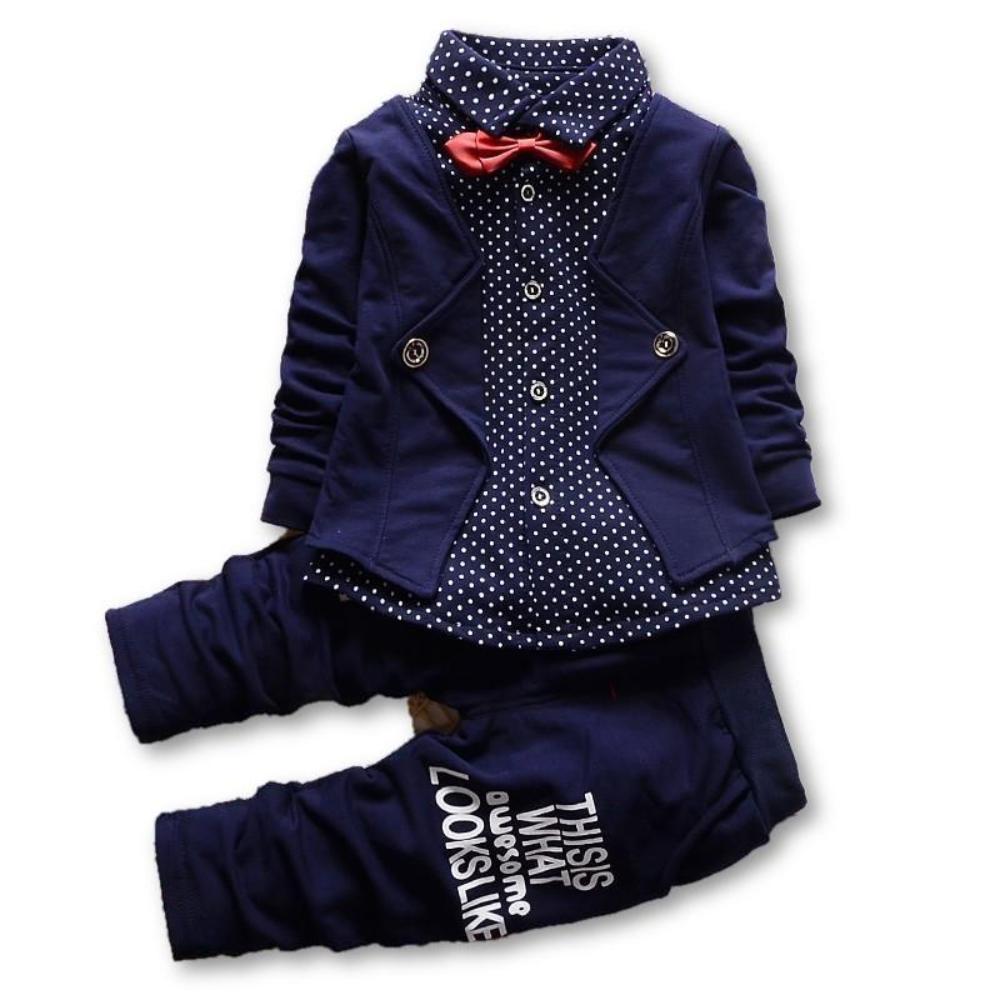 Kid's Turn-down Collar Long Sleeve Polka Dot Shirt With Low Waist Pant