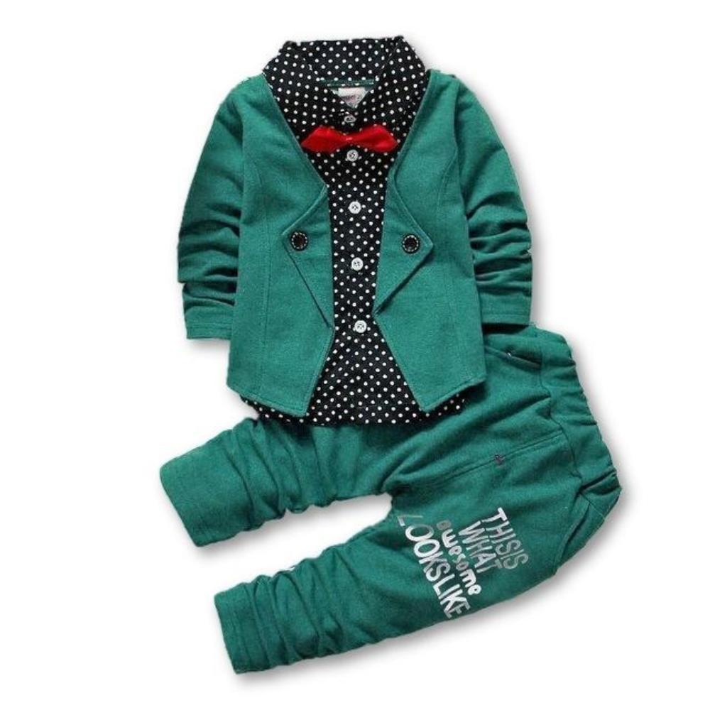 Kid's Turn-down Collar Long Sleeve Polka Dot Shirt With Low Waist Pant