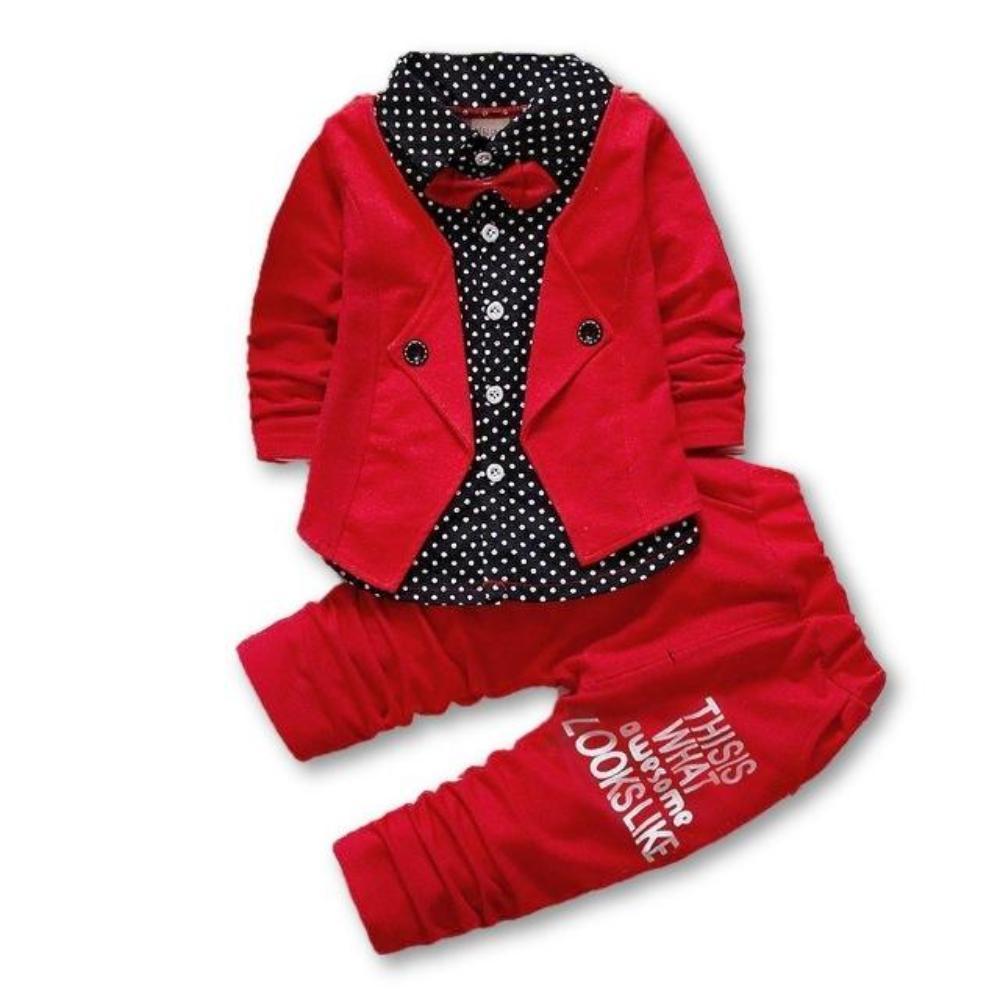 Kid's Turn-down Collar Long Sleeve Polka Dot Shirt With Low Waist Pant