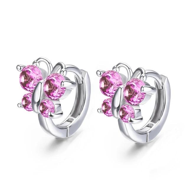 Women's 100% Sterling Silver Butterfly Cubic Zircon Stud Earrings