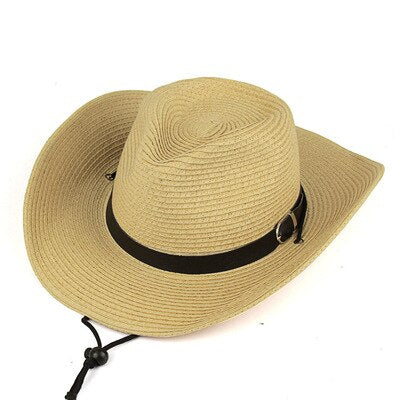 Men's Straw Folding Cowboy Large Brimmed Plain Pattern Trendy Hat