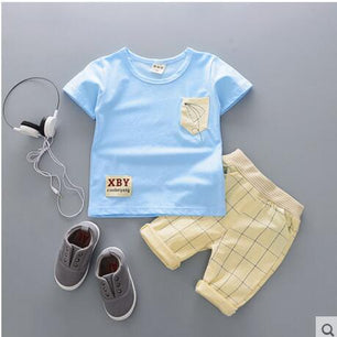 Kid's Round Neck Cartoon Print T-Shirt With Pocket Short Set