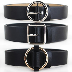 Women's Genuine Leather Strap Round Pin Buckle Closure Belts