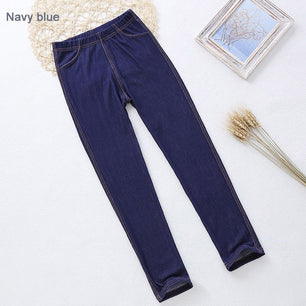 Kid's Low Elastic Waist Plain With Back Pocket Ankle-Length Denim Jean