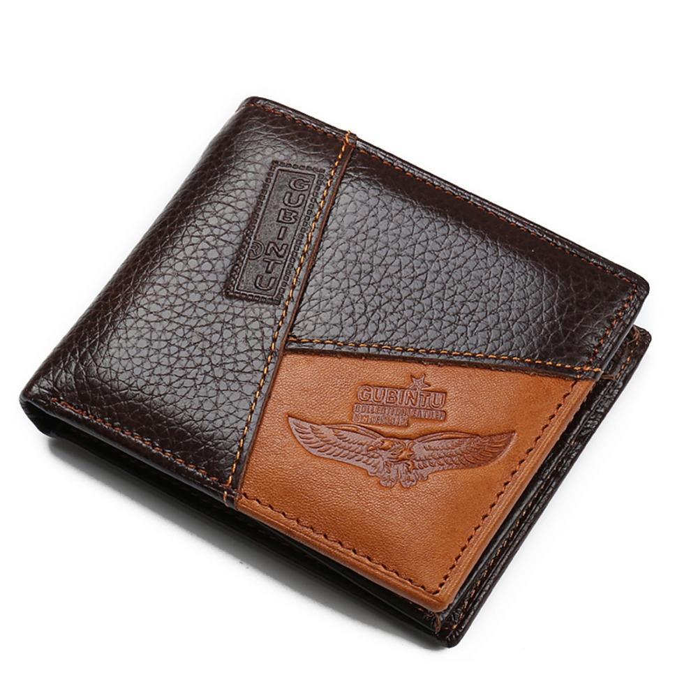 Men's Genuine Leather Linen Printed Patchwork Bifold Wallets