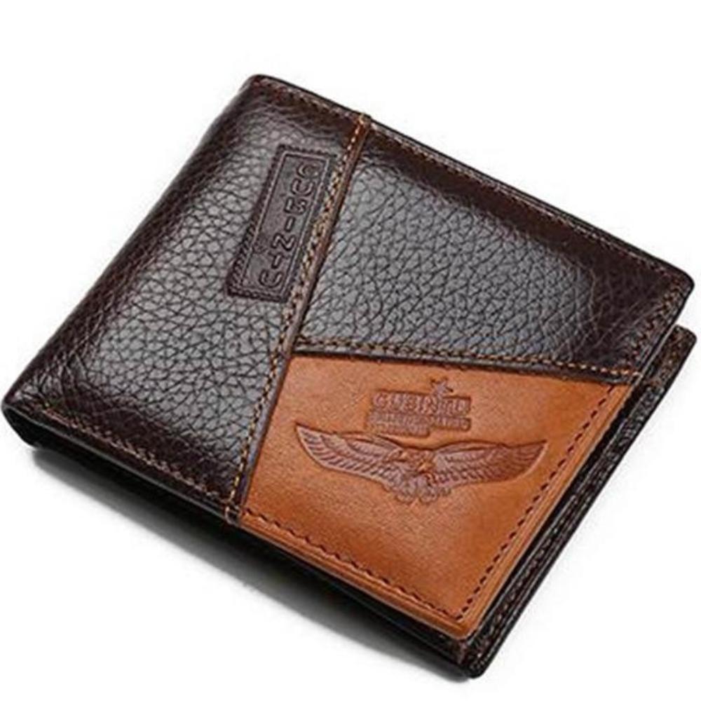 Men's Genuine Leather Linen Printed Patchwork Bifold Wallets