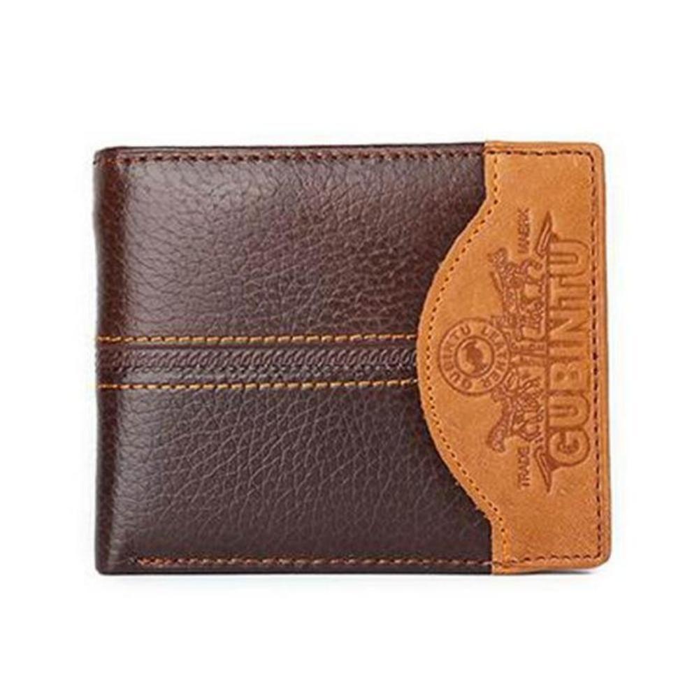 Men's Genuine Leather Linen Printed Patchwork Bifold Wallets