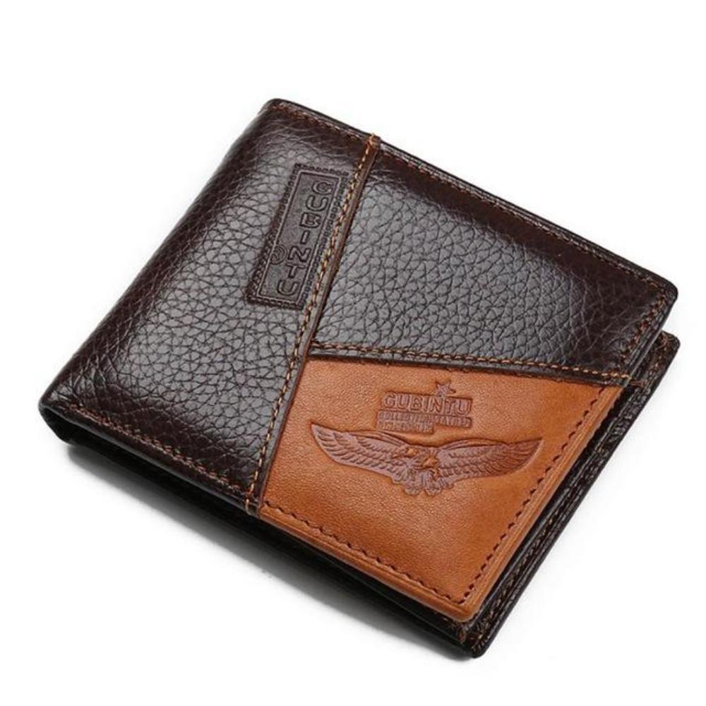 Men's Genuine Leather Linen Printed Patchwork Bifold Wallets