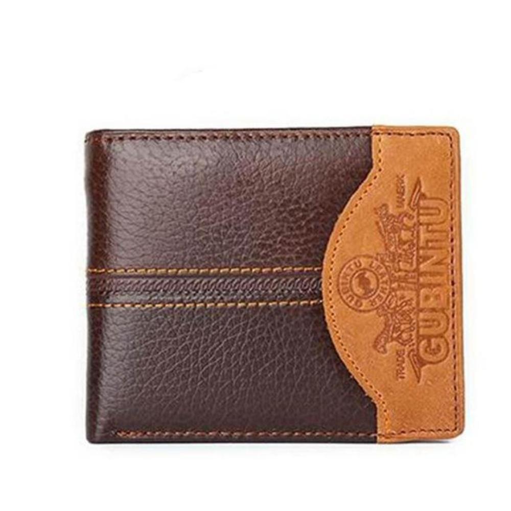 Men's Genuine Leather Linen Printed Patchwork Bifold Wallets