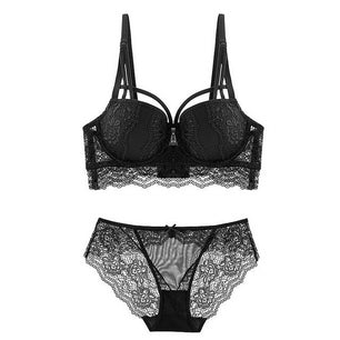 Women's Spaghetti Strap Lace Back Closure Push-Up Bra With Panties