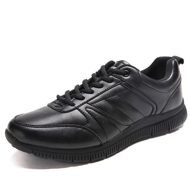 Men's Leather Round Toe Cross Lace-Up Closure Casual Sneakers