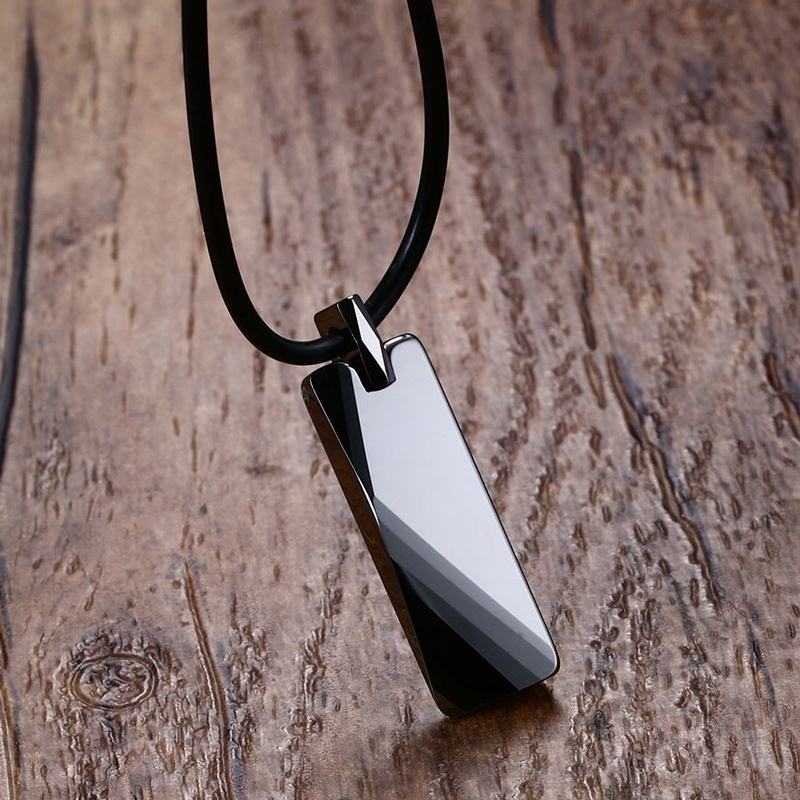 Men's Tungsten Carbide Striped Black Rubber Pendants Necklace