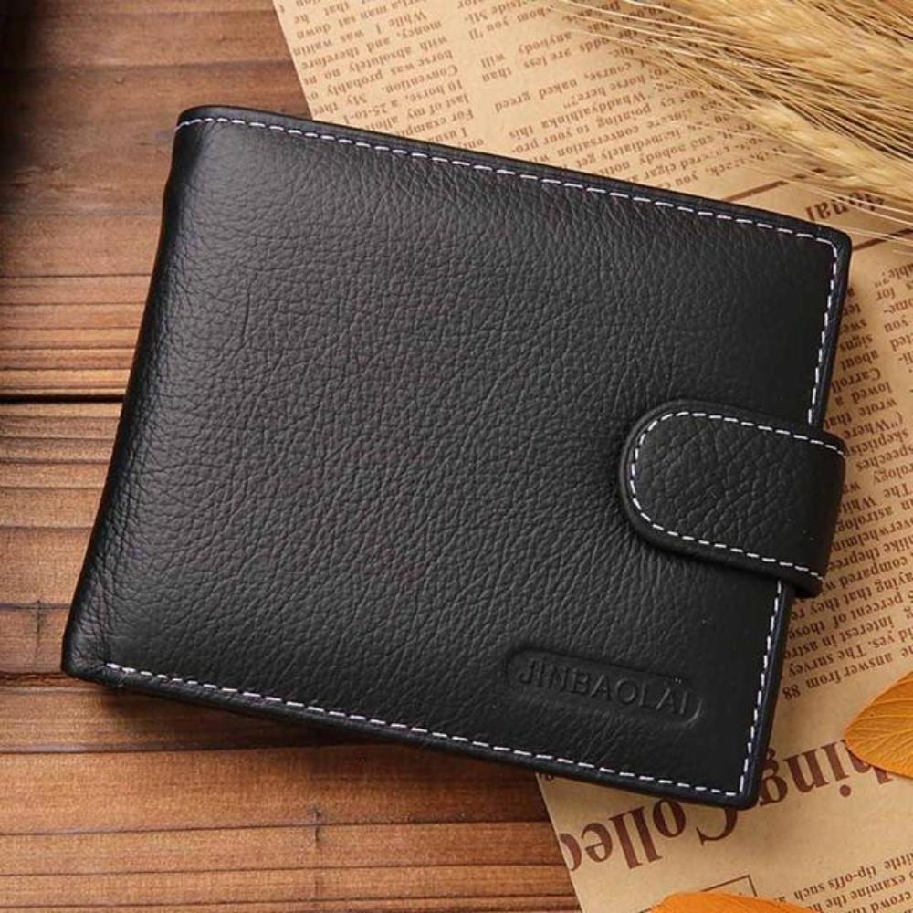 Men's Genuine Leather Plain Slit Pocket Bifold Hasp Closure Wallets