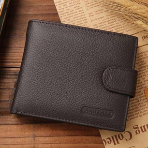 Men's Genuine Leather Plain Slit Pocket Bifold Hasp Closure Wallets