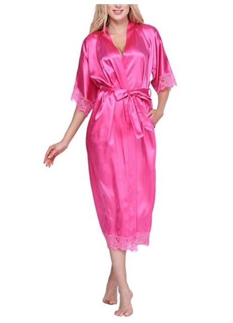 Women's Open Stitch Lace Flare Sleeve Belted Waist Long Nightgown