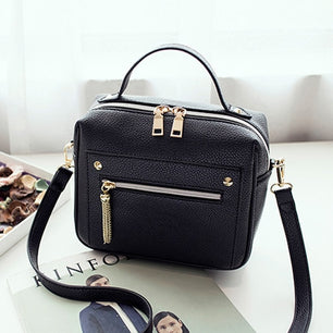 Women's Leather Double Zipper Closure Shoulder Strap Handbag