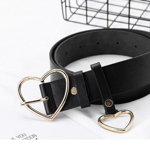 Women's Genuine Leather Plain Strap Heart Pin Buckle Closure Belts