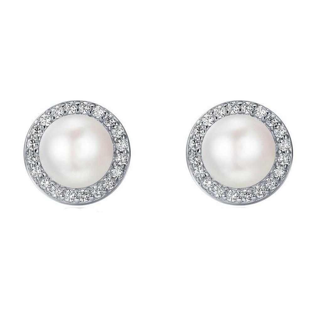 Women's 100% 925 Sterling Silver Pearl Cubic Zircon Push Back Earrings