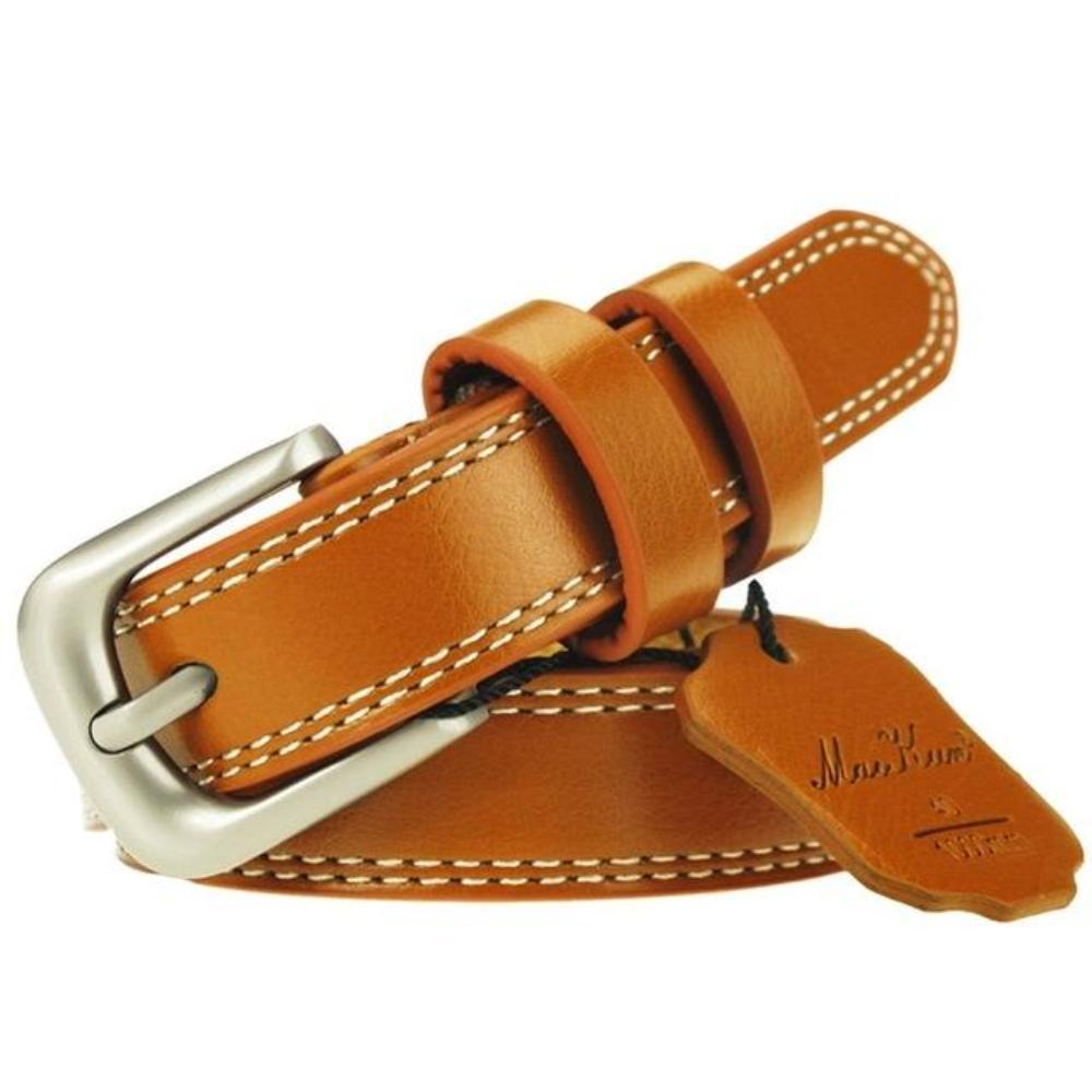 Women's Genuine Plain Leather Square Alloy Pin Buckle Closure Belts