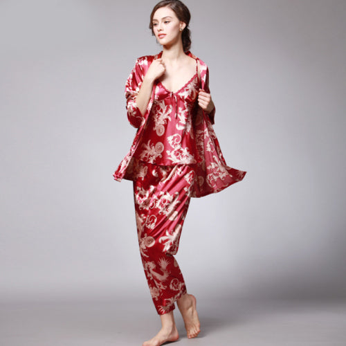 Women's V-Neck Floral Print Top With Flare Pant Nightgown Set