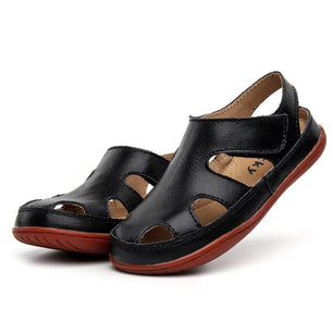 Kid's Round Toe Leather Cut-Out Hook & Loop Back Strap Sandals