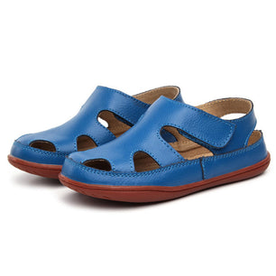 Kid's Round Toe Leather Cut-Out Hook & Loop Back Strap Sandals