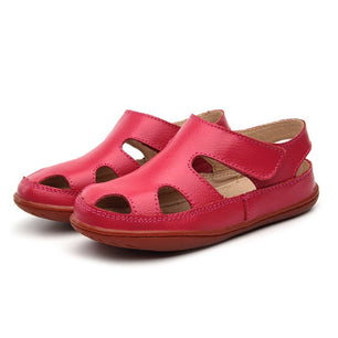 Kid's Round Toe Leather Cut-Out Hook & Loop Back Strap Sandals