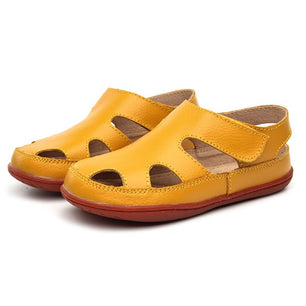 Kid's Round Toe Leather Cut-Out Hook & Loop Back Strap Sandals