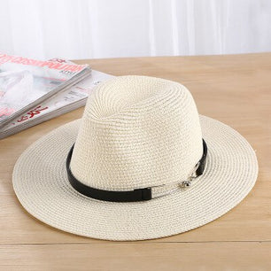 Men's Round Straw Panama Style Sun Protection Vacation Hat