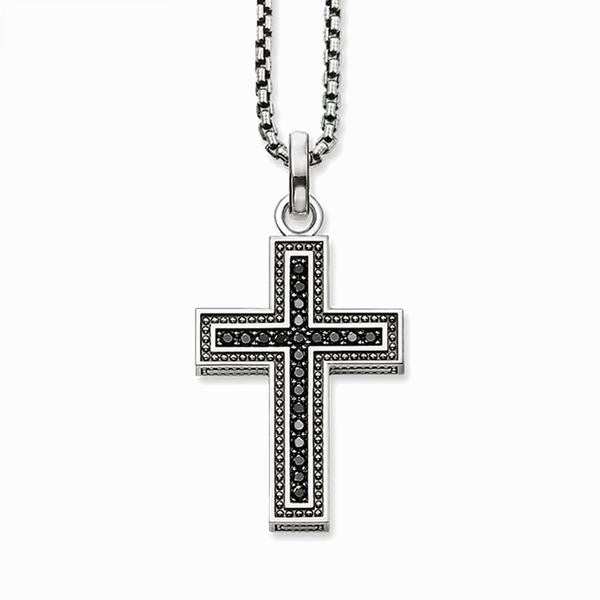 Men's 100% 925 Sterling Silver Cross Pave Zircon Pendant Stud Necklace