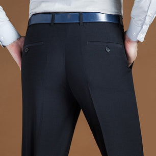 Men's Low Waist Plain Button Zipper Closure Side Pocket Formal Pants