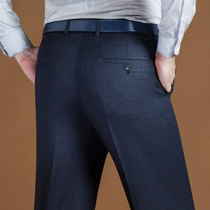 Men's Low Waist Plain Button Zipper Closure Side Pocket Formal Pants