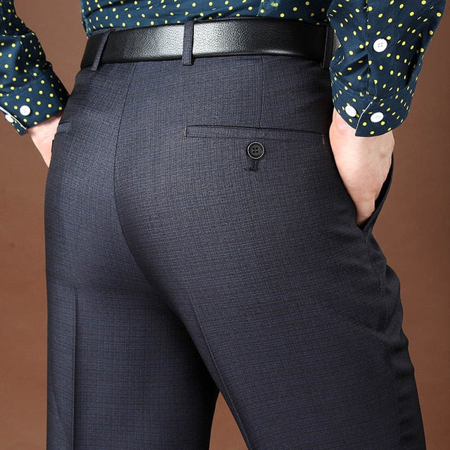 Men's Low Waist Plain Button Zipper Closure Side Pocket Formal Pants