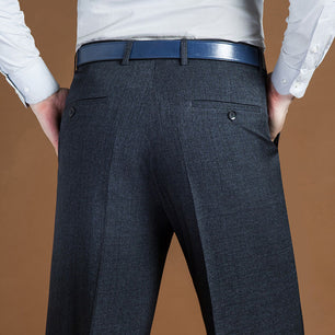 Men's Low Waist Plain Button Zipper Closure Side Pocket Formal Pants