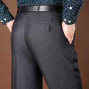 Men's Low Waist Plain Button Zipper Closure Side Pocket Formal Pants