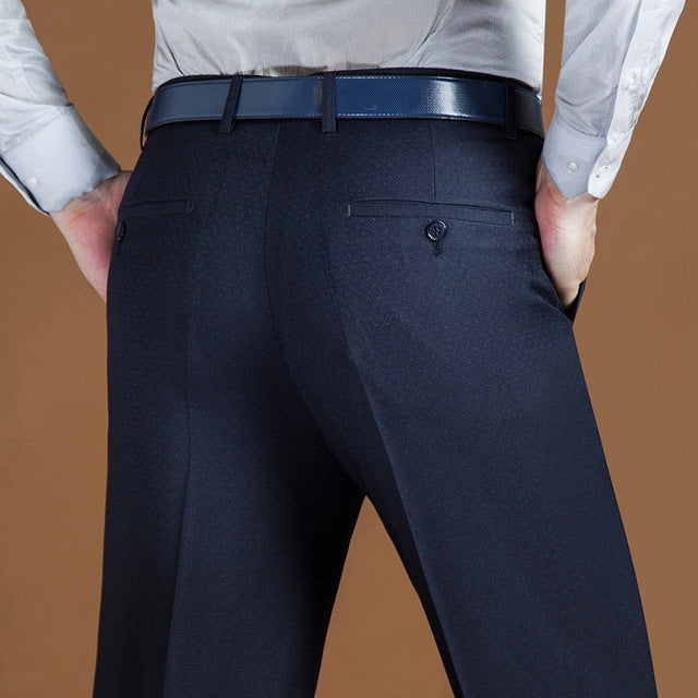 Men's Low Waist Plain Button Zipper Closure Side Pocket Formal Pants