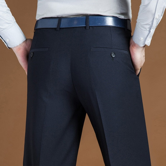 Men's Low Waist Plain Button Zipper Closure Side Pocket Formal Pants