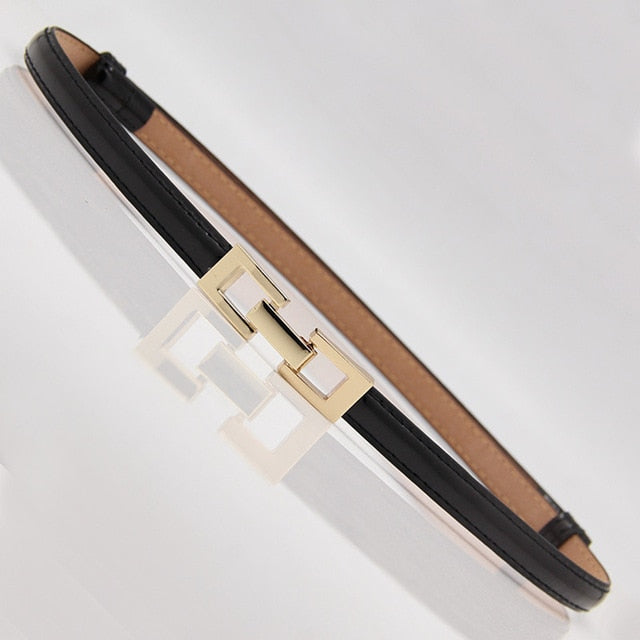 Women's Thin Leather Plain Strap Alloy Automatic Buckle Waist Belts