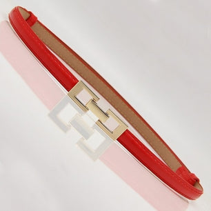 Women's Thin Leather Plain Strap Alloy Automatic Buckle Waist Belts