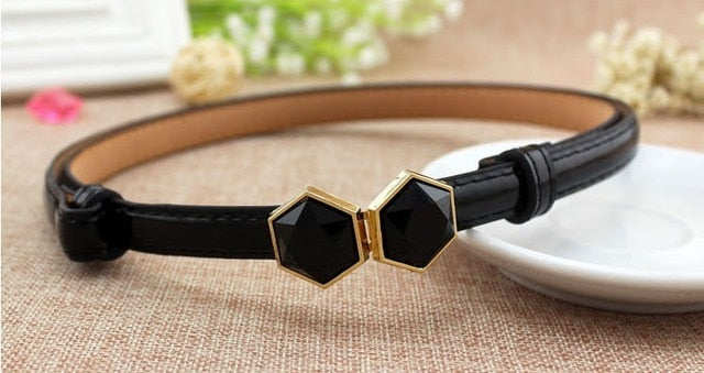 Women's Thin Leather Plain Strap Alloy Automatic Buckle Waist Belts