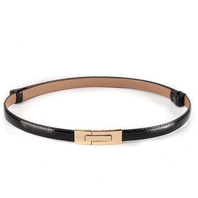 Women's Thin Leather Plain Strap Alloy Automatic Buckle Waist Belts