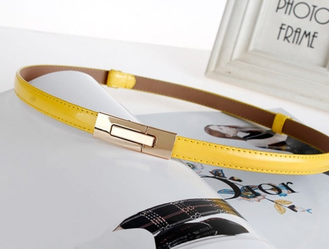 Women's Thin Leather Plain Strap Alloy Automatic Buckle Waist Belts